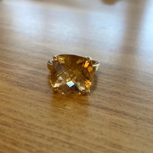 Tiffany and Co Yellow Gold Citrine Sparkler Cocktail Ring Cushion Cut